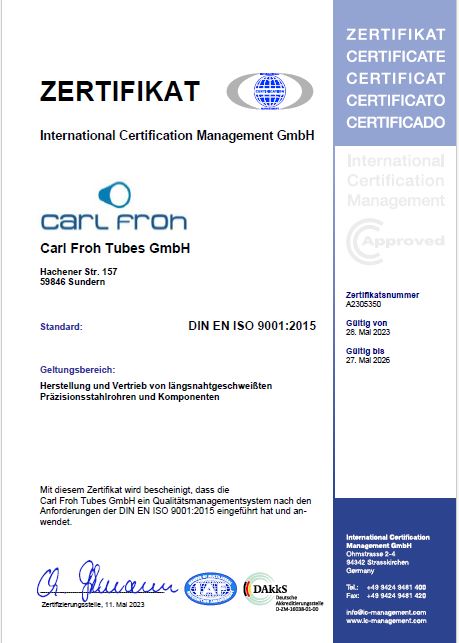 ISO 90001 Zertifikat gültig bis 2026